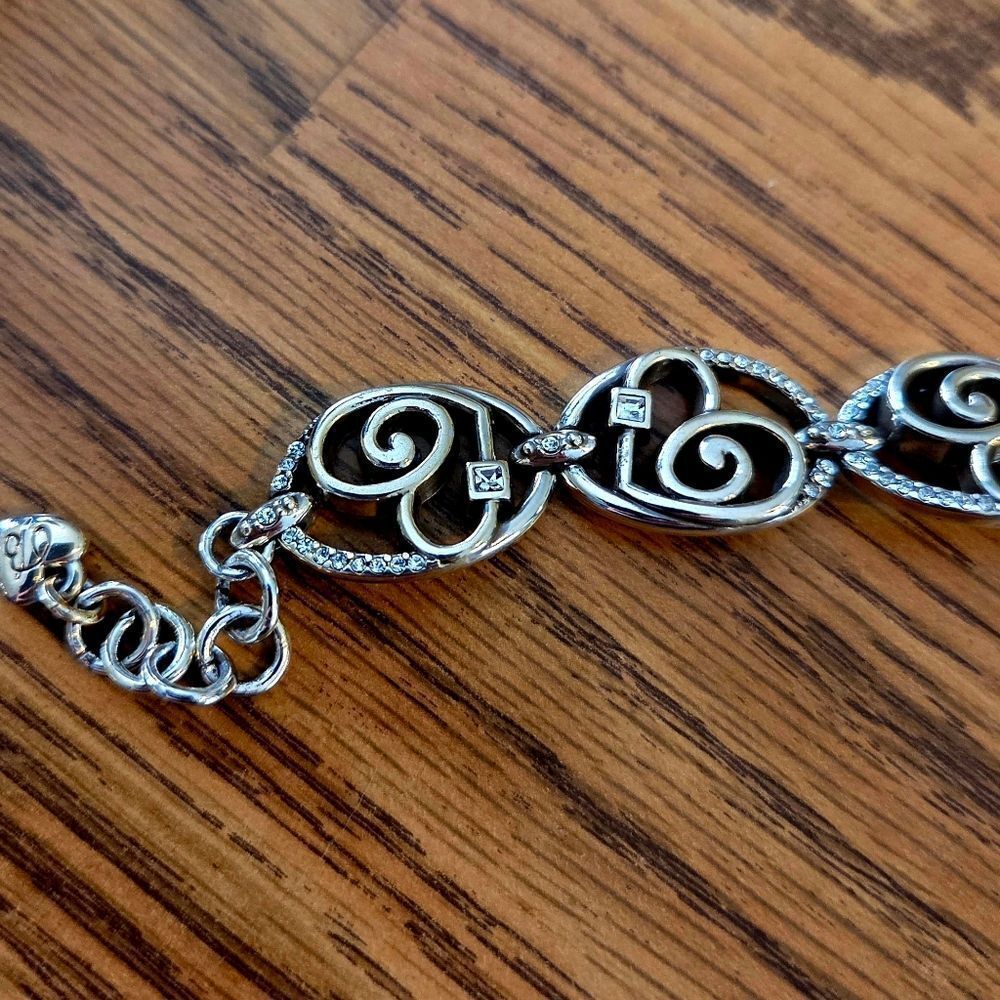 BRIGHTON Vintage Swirl Heart And Crystal Link Bracelet SWEET AND SPARKLY! - Picture 7 of 11